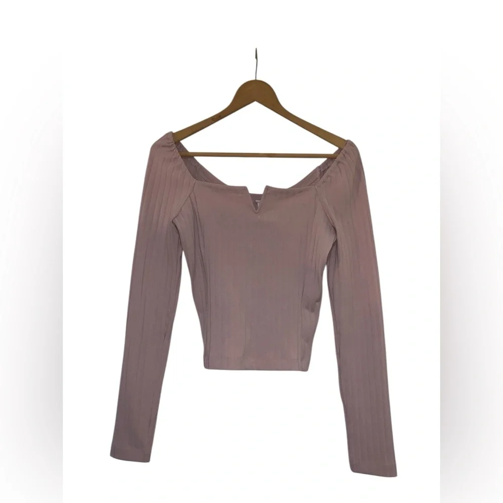 Free People After Party Top Ribbed Long-Sleeve Mauve Color Size M